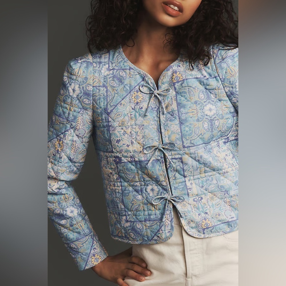 Dolan Left Coast Anthropologie Bow-Front Len Quilted Lady Jacket Blue Small - Picture 1 of 7